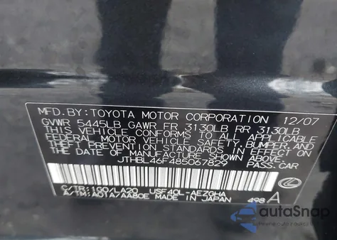 2008 Lexus Ls 460 z USA, uszkodzony, nr VIN JTHBL46F485067829